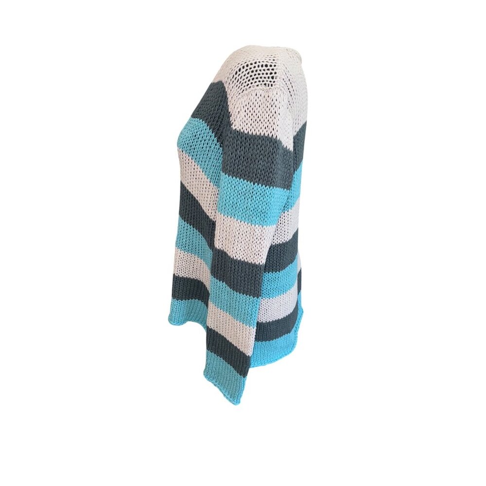 Wooden Ships Kenzie Blue Striped Open Knit Sweater M Sustainable Coastal Nautica - Picture 5 of 10